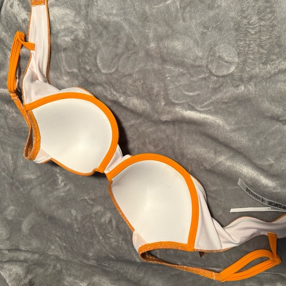 PINK Victoria's Secret Glittering Orange Swim Top Size Large - Picture 8 of 9